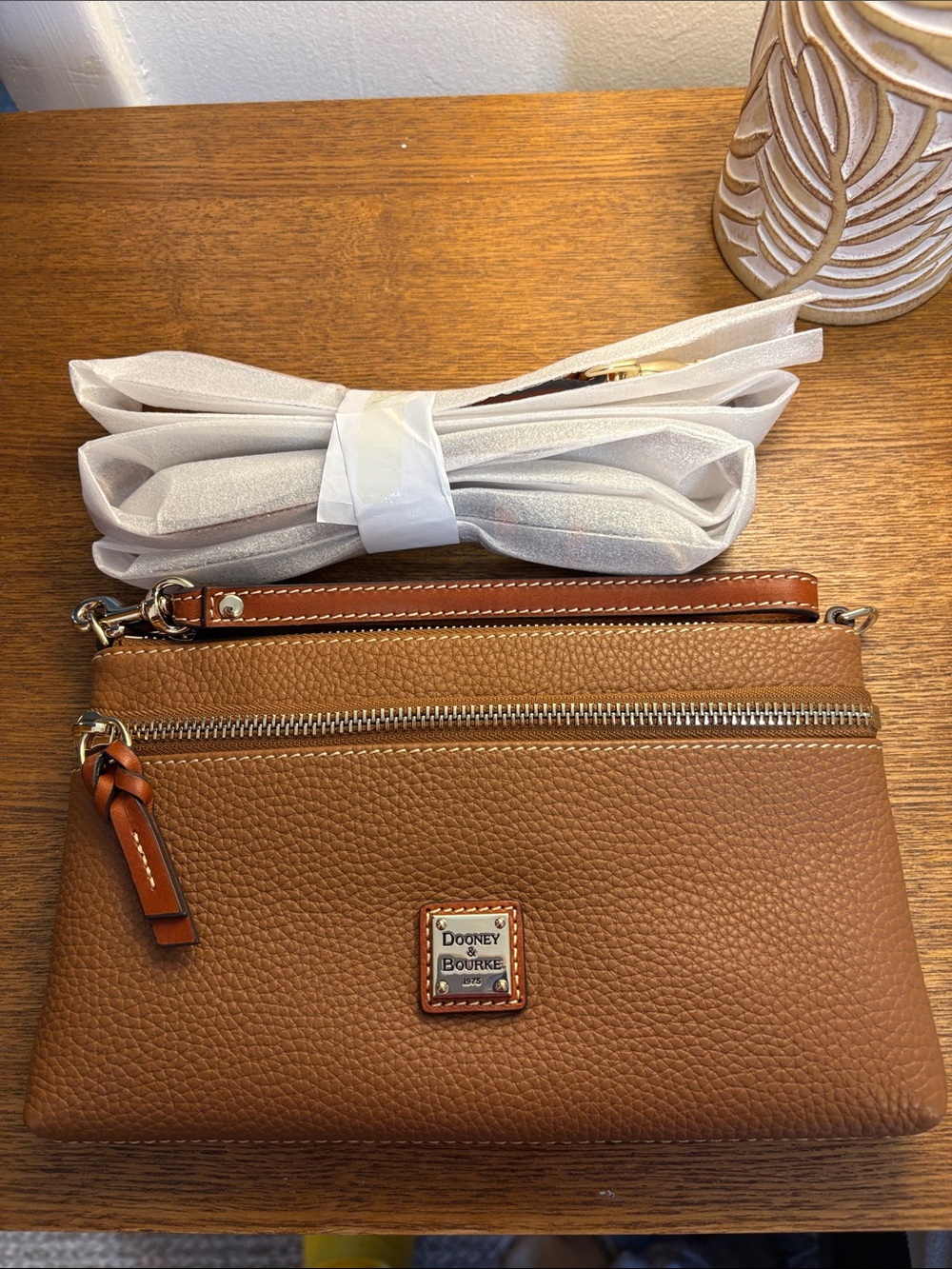 Dooney & Bourke Caramel Pebble east west crossbody/ wristlet/wallet